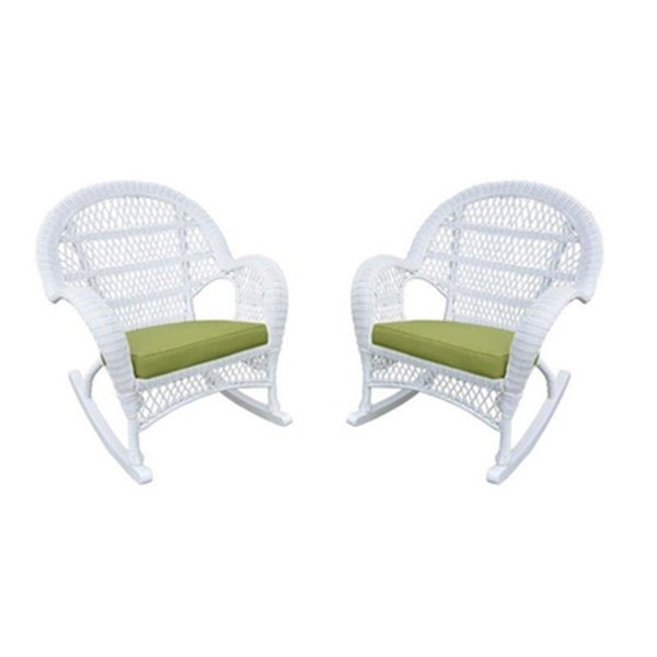 Propation W00209-R-4-FS029-CS White Wicker Rocker Chair with Green Cushion PR1363950